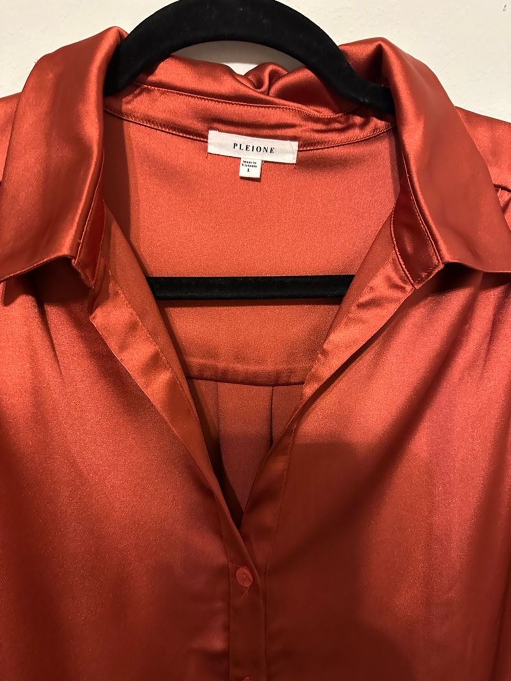 PLEIONE Lustrous Satin Button-Down Blouse - Picture 7 of 9